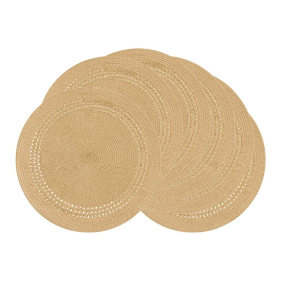 Farmhouse Round Placemats Set of 6 Woven Placemats for Dining Table Decor, Washable Kitchen Table Mat for Holiday Gold 15inch