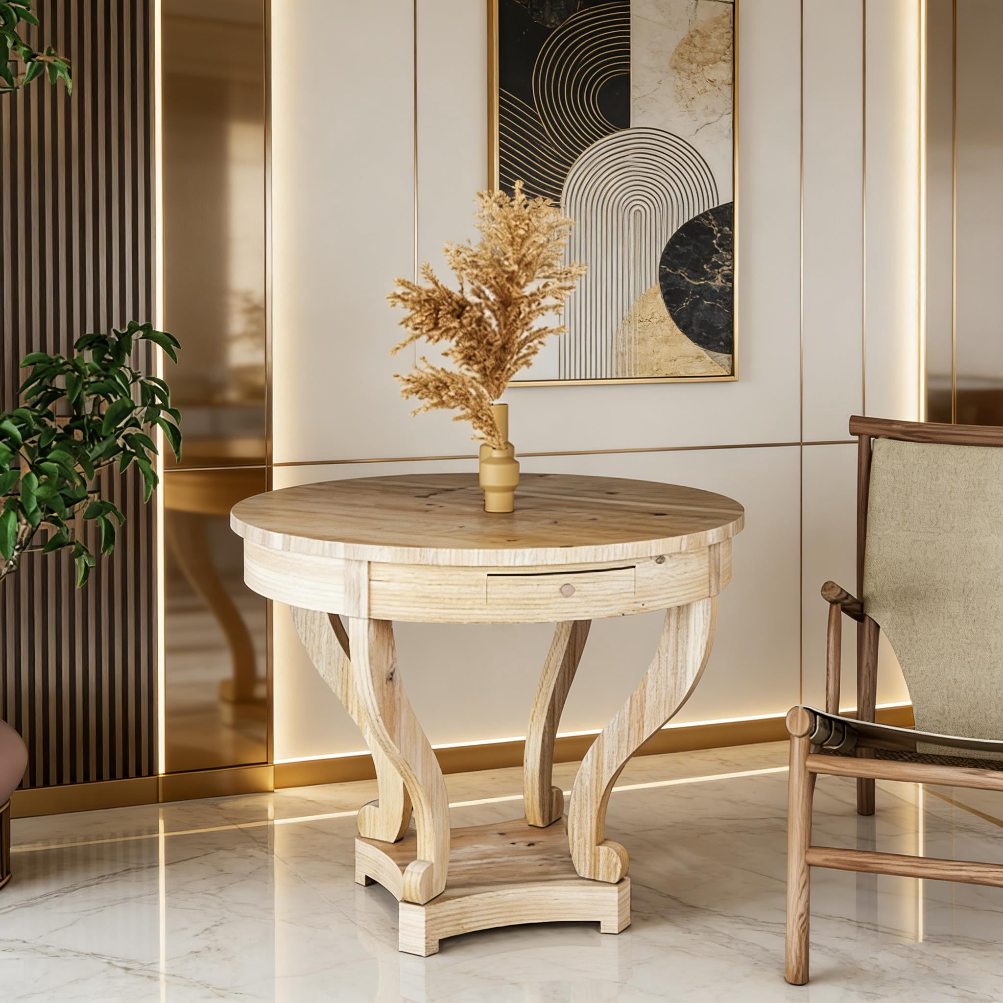 Farmhouse Round Table with Curved Legs, Small Size Design for Dinette ...