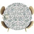thumbnail image 1 of Farmhouse Round Tablecloth 55-60 Inch Round Fitted Table Cloth with Elastic Edge, Teal Blue Green Vintage Flower Leaf Plant Waterproof Table Cover Protector for Outdoor Picnic Party Dining, 1 of 6