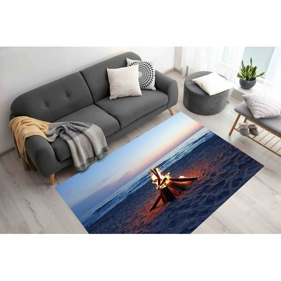 Farmhouse Rug, Stair Rugs, Hallway Rug, Camp Fire Rug, Landscape Rugs, Camp Fire Landscape Rug, Small Rugs, Entryway Rugs, Easy To Clean Rug, 2.6'x5' - 80x150 cm