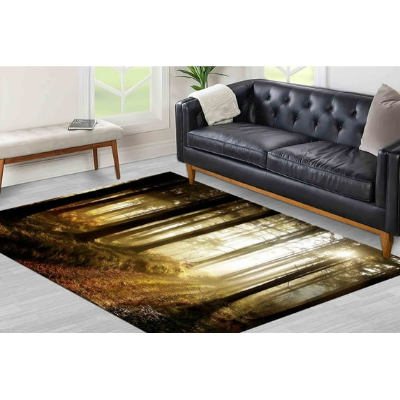 Farmhouse Rugs, Colorful Rugs, Forest Path At Sunset Rugs, Forest Landscape Rug, View Rugs, Kitchen Rugs, Misty Rugs, Printed Rugs, 1.7'x2.3' - 50x70 cm