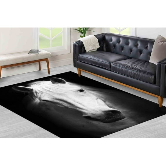 Farmhouse Rugs, Entry Rugs, Horse Rugs, Indoor Rug, Animal Rug, White Horse Rugs, Contemporary Rugs, Office Decor Rugs, Stair Rugs, 2.6'x9.2' - 80x280 cm