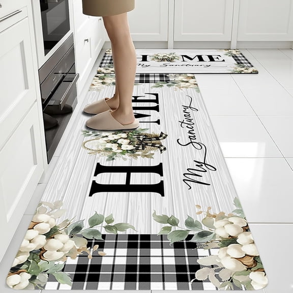Farmhouse Rugs for Kitchen Floor,Man Anti Fatigue Mats for Kitchen Floor Non Slip, 2PCS Rubber Kitchen Mat, Washable Cushioned Runner Carpet Rug for Sink Laundry 17"×30" +17"×47"