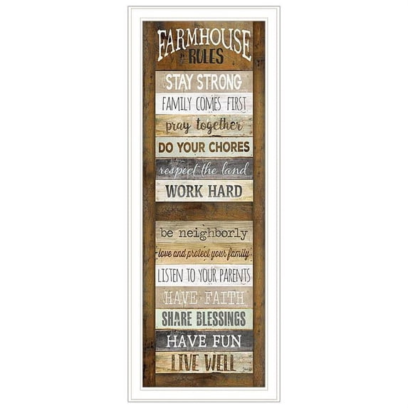 Trendy Decor4U "Farmhouse Rules" By Marla Rae, Ready to Hang Framed Print, White Frame