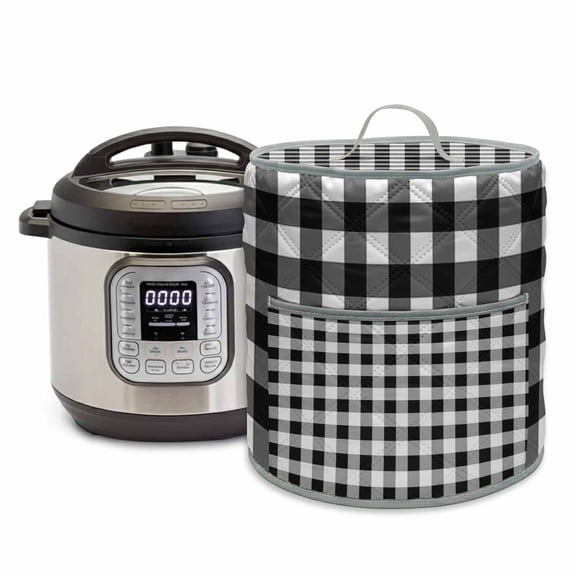 Farmhouse Rural Pressure Cooker Cover Style White and Black Plaid Dust Cover for Kitchen Appliances with Top Handle & Storage Pockets, Fits 6 Quart Instant Pot, Air Fryer, Crock Pot