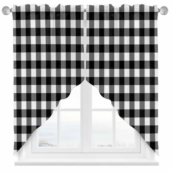 Farmhouse Rural Swag Valances for Windows 2 Pack Style White and Black Plaid Swag Kitchen Curtains 36 Inches Long Rod Pocket Short Window Treatment for Kitchen Bathroom 36"x36"