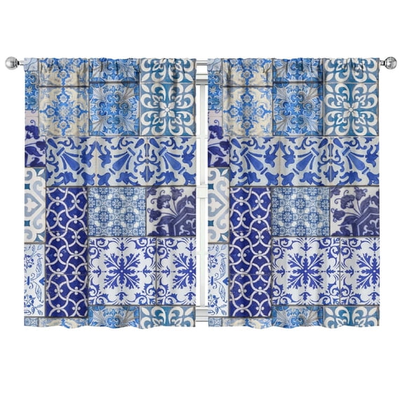 Farmhouse Rustic 2-Pack Tier Curtains - Plaid & Stripes Design 42x63 Inch long Curtains, Easy Care Machine Wash