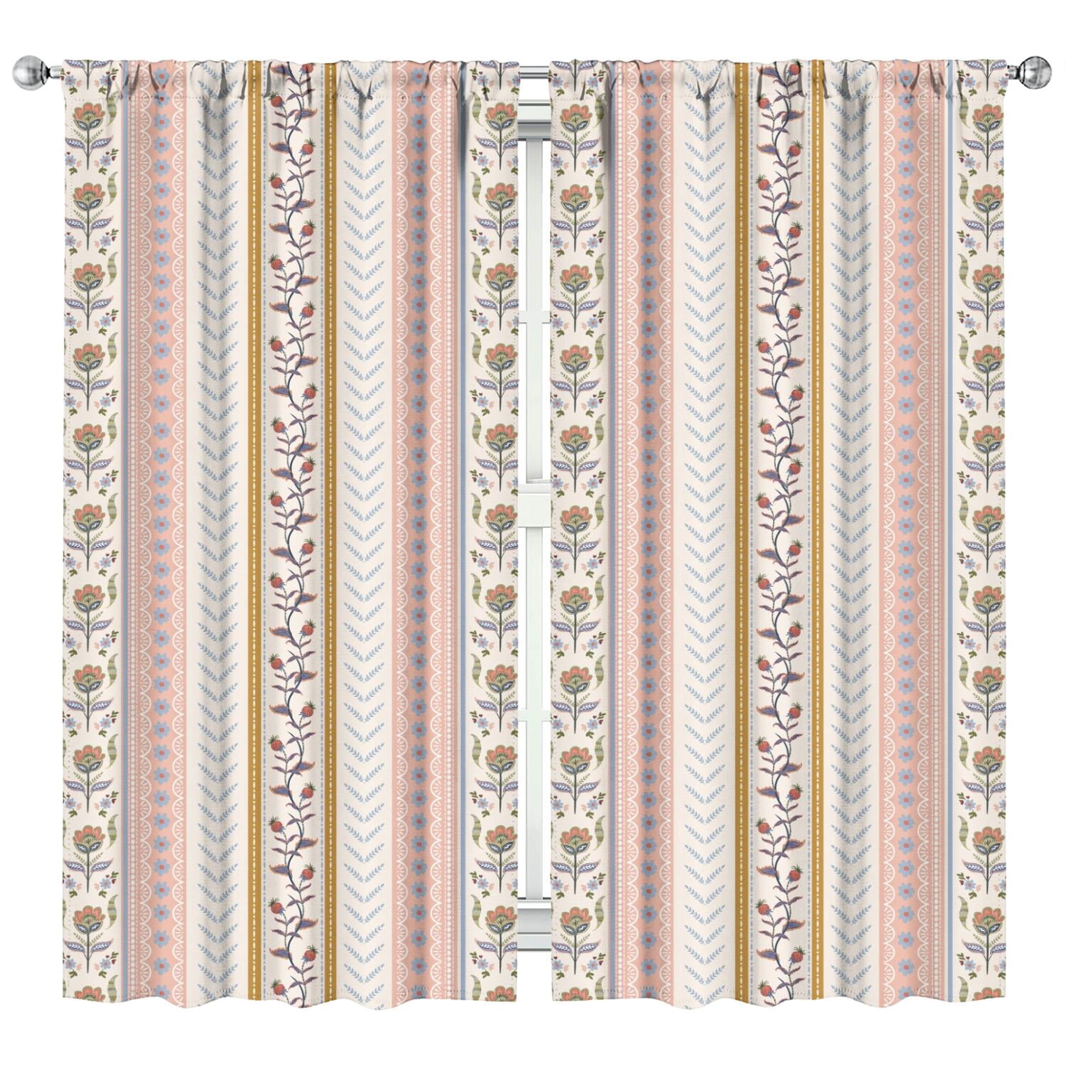 Window Panel Print Farmhouse Rustic 2-Pack Window Panels - Plaid & Stripes Print 42x84 ...
