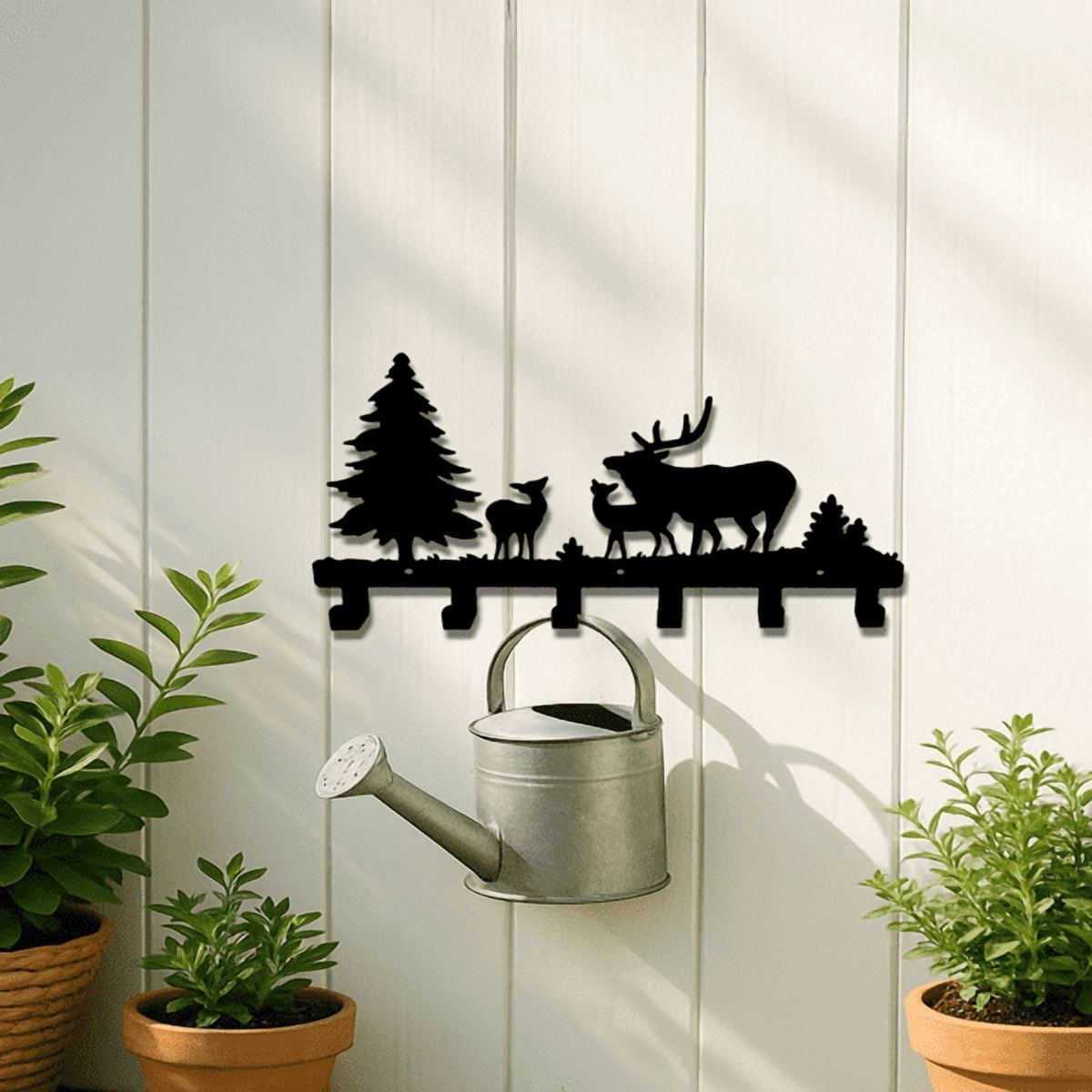 Farmhouse Rustic Animal Coat Hook Rack, Wall-Mounted Tree Branch Design with Black Puppy, Bear & Deer Hooks, Cute Towel & Jacket Hanger for Bathroo