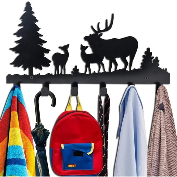 "Farmhouse Rustic Animal Coat Hook Rack  Wall-Mounted Tree Design with Black Puppy, Bear & Deer Hooks  Cute Towel & Jacket Hanger for Bathroo(TikTok/temu self-pickup orders)