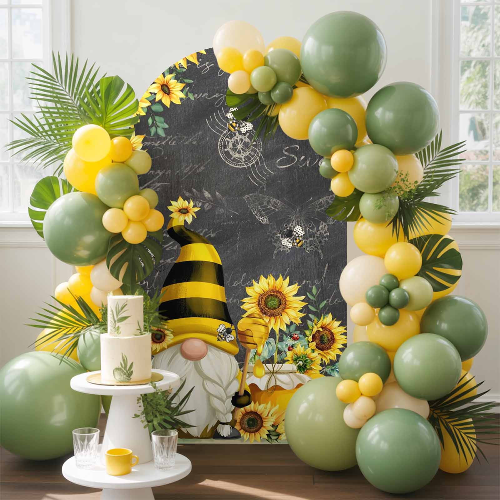 Farmhouse Rustic Arch Backdrop Cover, 6FT, Gnome Sunflower Bee Black ...