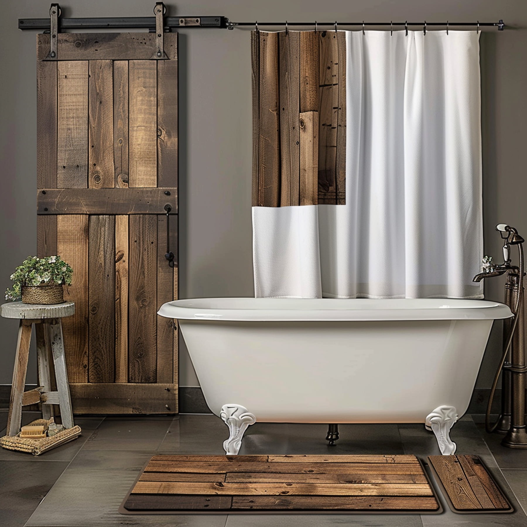 Farmhouse Rustic Bathroom Decor Set with Wooden Door Vintage Barnwood