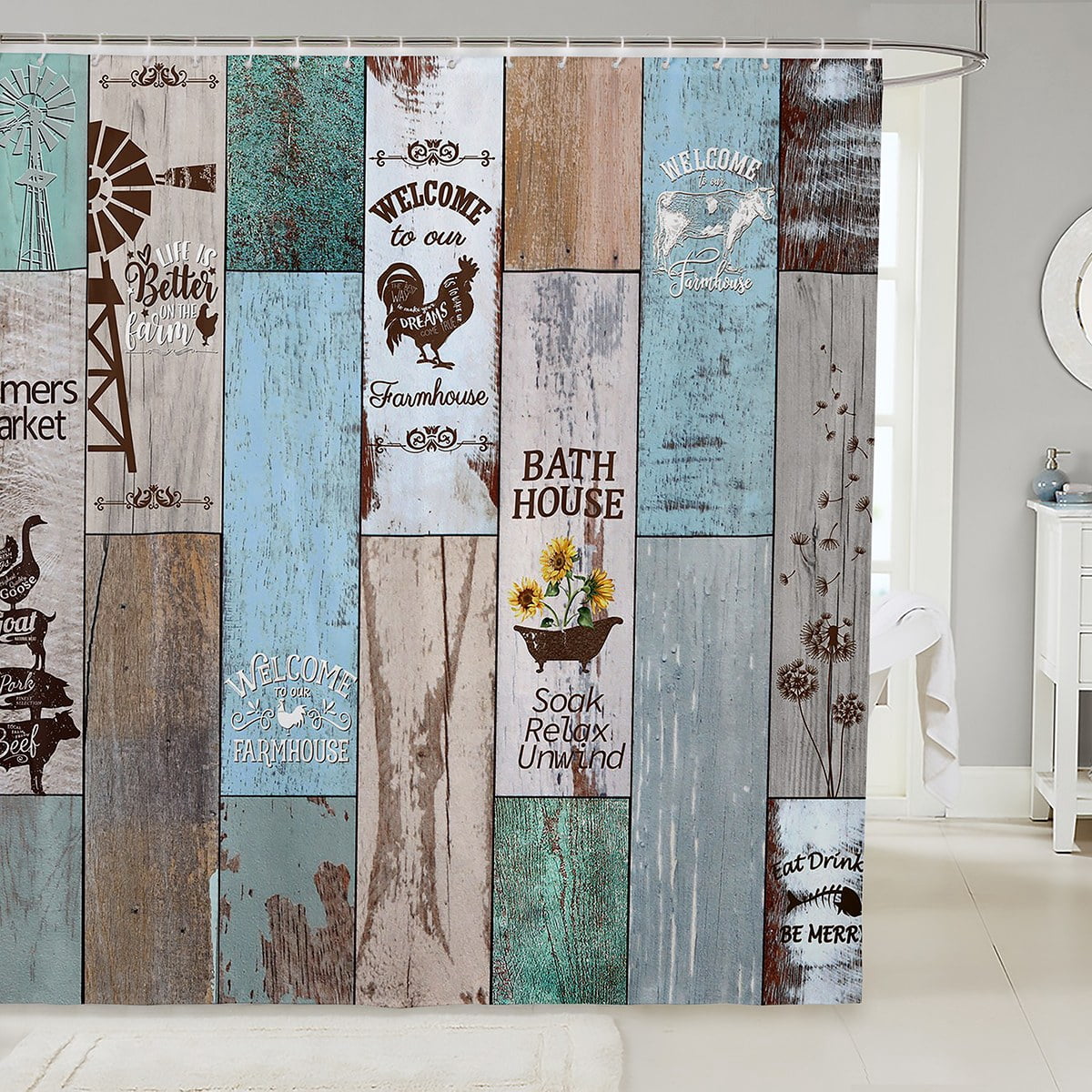 Farmhouse Rustic Bathroom Shower Curtain Sets, Vintage Windmill Shower ...