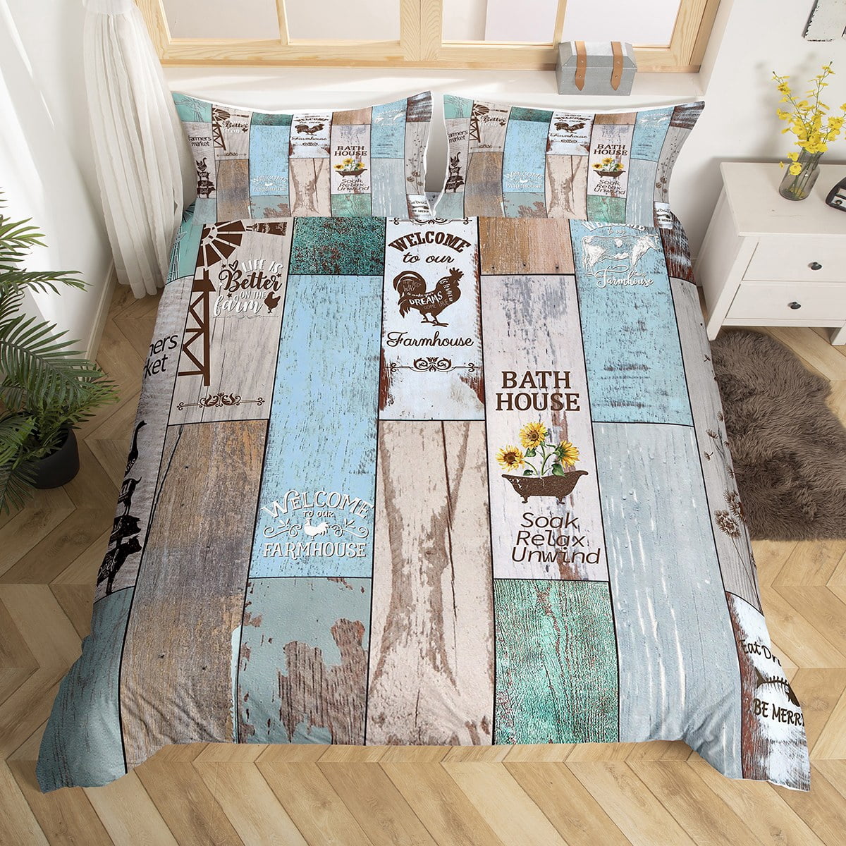 Farmhouse Rustic Bedding Set King Size, Vintage Windmill Comforter ...