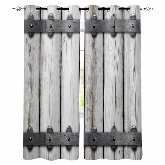 Farmhouse Rustic Blackout Curtains for Bedroom/Living Room, Thermal Insulated Kitchen Curtains, Vintage Country Wooden Grain Grommet Darkening Window Treatment Drapes 52"x72"x2