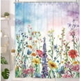 thumbnail image 1 of Farmhouse Rustic Boho Floral Shower Curtain, Colorful Watercolor Wildflower Flower Botanical Shower Curtain, Minimalist Aesthetic Floral Shower curtains for bathroom, with Hooks, 70X70IN(Colorful ), 1 of 12
