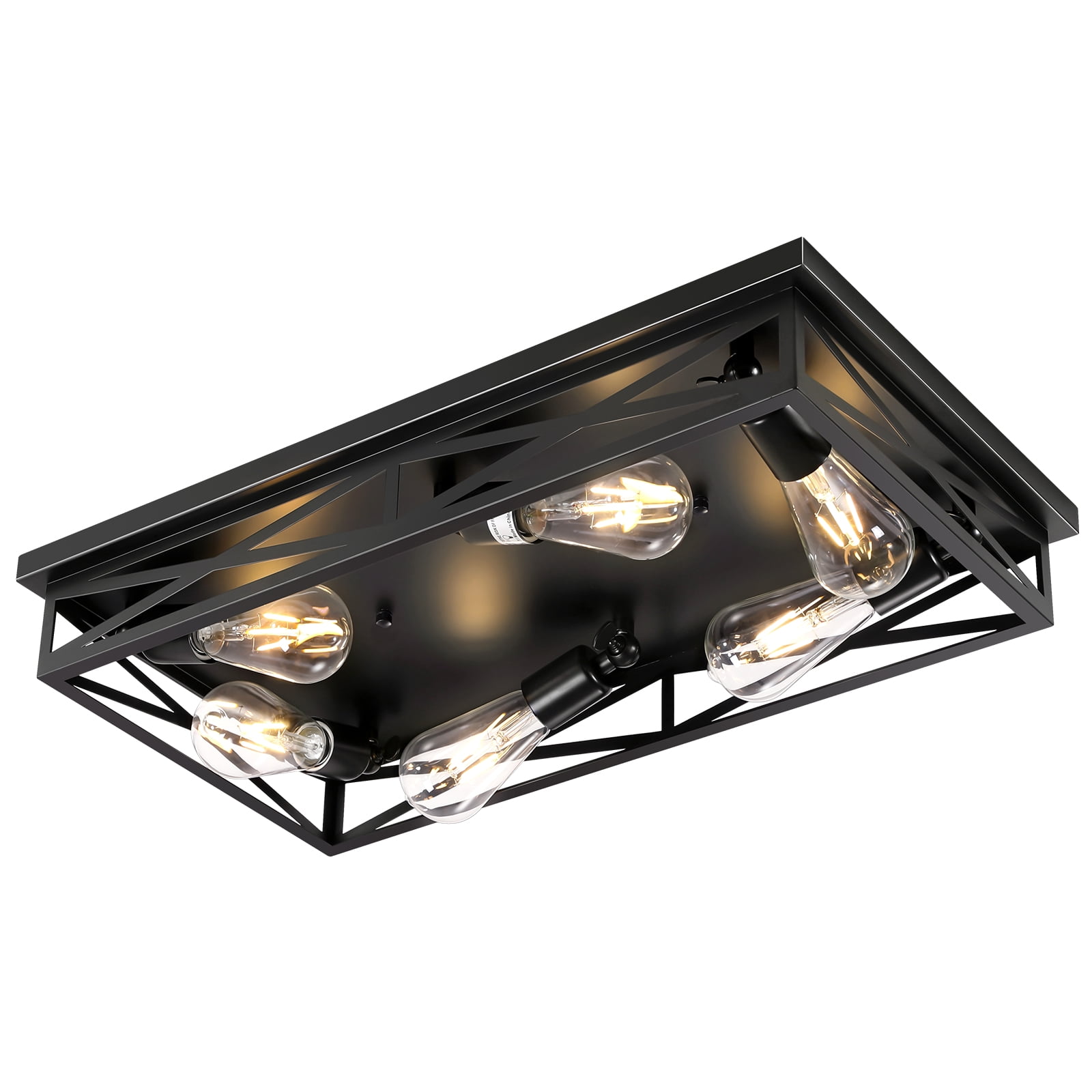 Farmhouse Rustic Ceiling Light for Kitchen, 6-Light Hallway Flush Mount Light Fixtures Ceiling Mount,23" Industrial Metal Cage Ceiling Light for Farmhouse,Kitchen,Hallway E26 Base(1 Pack)