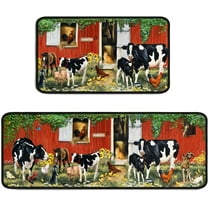 Farmhouse Rustic Cow Kitchen Rug 2 Pieces Set, Washable Non-Slip Kitchen Sink Rustic Decor Carpet, Home Water Absorb Microfiber Cushioned Kitchen Floor Standing Mats 17"x47" 17"x30"