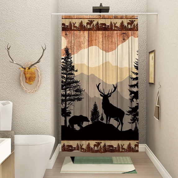 Farmhouse Rustic Deer Small Shower Stall Curtain Size 36" x 72", Forest Woodland Cabin Narrow Stand up Shower Curtains for Bathroom Decor Polyester Fabric Set
