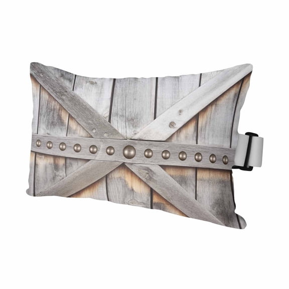 Farmhouse Rustic Dilapidated Wooden Door Outdoor Pillow for Chaise Lounge Chair,Barn Metal Rivets Waterproof Headrest Lumbar Pillows with Insert&Elastic Strap for Patio Pool Garden Chairs,1 Pack