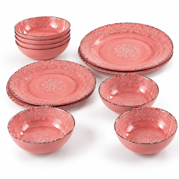 Farmhouse Rustic Dinnerware Set 12 Piece Service For 4