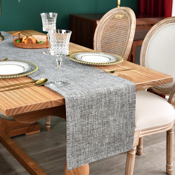 Farmhouse Rustic Faux Linen Table Runner Neutral Grey Table Runners Double Layer Reversible Rectangle Runners for Daily Use Kitchen Dining Banquet Holiday 13x48 Inch
