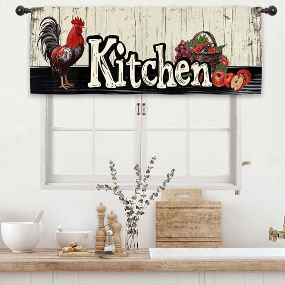 Farmhouse Rustic Kitchen Curtains 27.5W x 39L Inch Barn Door Brown Wood Wooden Country Vintage Rod Pocket Short Small Window Treatment Drapes Decor 2 Panels