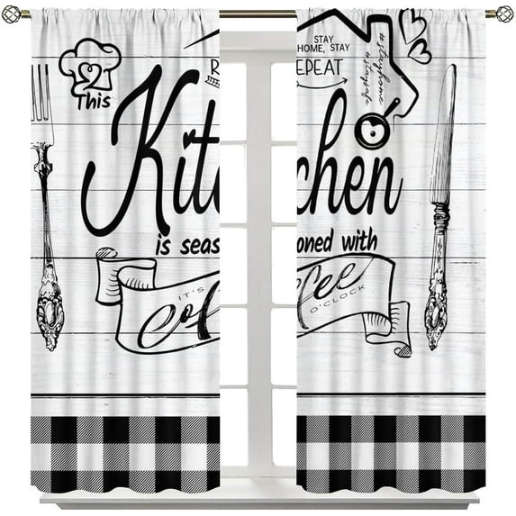 Farmhouse Rustic Kitchen Curtains, Vintage Fork Spoon Barn Rustic Plank Cafe Curtains Home Living Room Bedroom Blackout Curtains 2 Panels 55x63 Inches