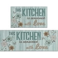 thumbnail image 1 of Farmhouse Rustic Kitchen Mats for Floor 2 Piece Set, Woodgrain Boho Floral Runner Area Rug Floor Mat, Abstract Flower Teal Turquoise Farmhouse Kitchen Decor and Accessories, 17x30 and 17x47 Inches, 1 of 1
