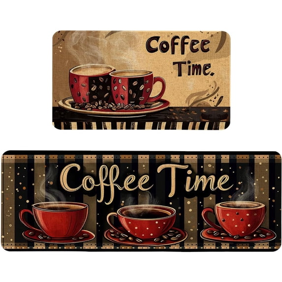 Farmhouse Rustic Kitchen Mats Set of 2 Non Slip Coffee Kitchen Rugs for Floor Farmhouse Low-Profile Washable Home Decor Kitchen Mat 17x47 Inch and 17x29 Inch