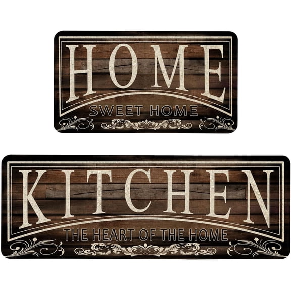 Farmhouse Rustic Kitchen Mats Set of 2 Non Slip Sweet Home Kitchen Rugs for Floor Farmhouse Low-Profile Washable Home Decor Kitchen Mat 17x47 Inch and 17x29 Inch
