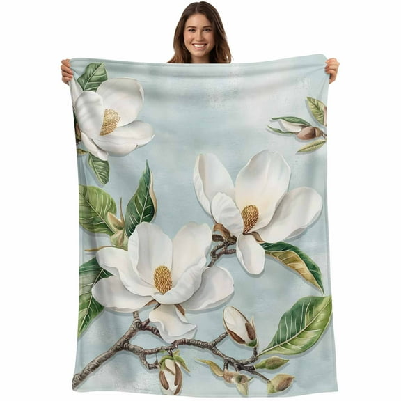 Farmhouse Rustic Magnolia Throw Blankets, White Green Soft Fleece Blanket Decorative for Home Sofa Couch Chair Living Bedroom, 40x50 inches,