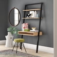 thumbnail image 1 of Farmhouse Rustic Oak Black Leaning Ladder Writing Desk 2 Shelves, 1 of 5