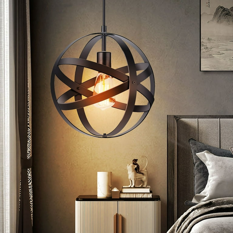 Farmhouse Rustic Pendant Light Vintage Black Finish Metal Shade