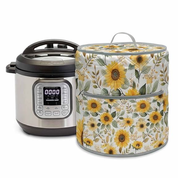 Farmhouse Rustic Pressure Cooker Cover Sunflower Floral Leaf Dust Cover for Kitchen Appliances with Top Handle & Storage Pockets, Fits 8 Quart Instant Pot, Air Fryer, Crock Pot