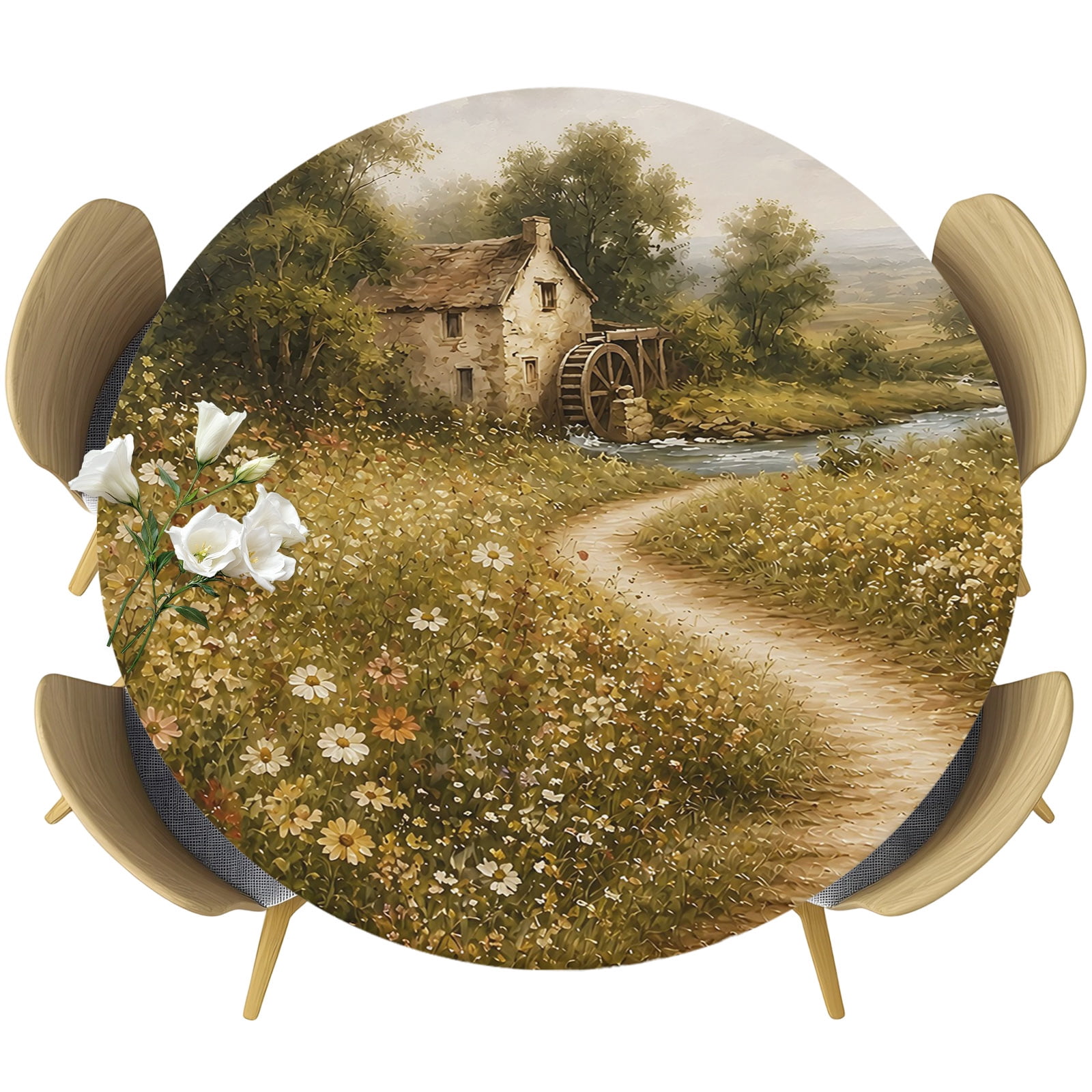 Farmhouse Rustic Round Tablecloth 55-60 Inch Round Fitted Table Cloth ...
