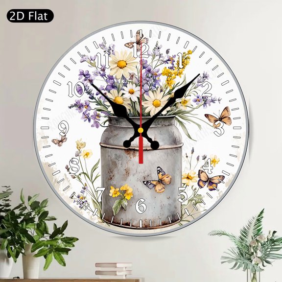 Farmhouse Rustic Simply Blessed Floral Cross Round Wall Clock Silent Non-Ticking Wood Decor