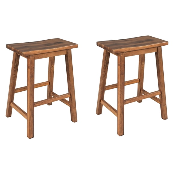 Farmhouse Rustic Stools, 23.6-inch Height Vintage Counter Height Chairs with Solid Wood Legs, Modern Backless Design Indoor Bar Stools with Footrest for Kitchen and Bistro (Walnut,Set of 2)