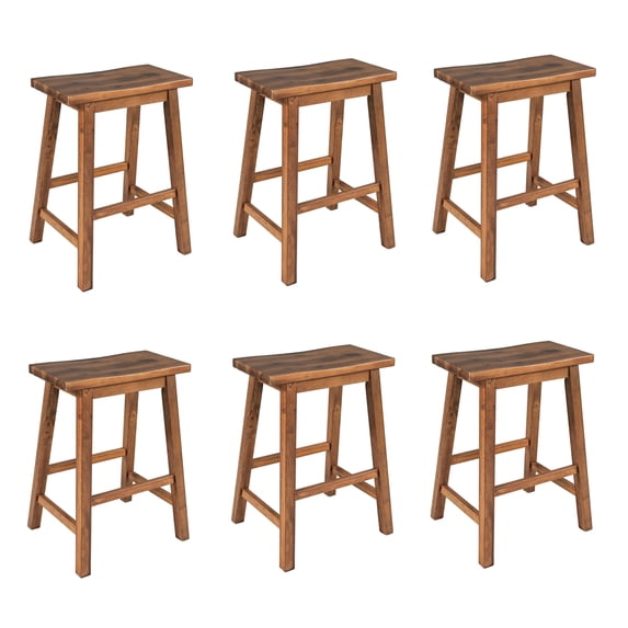 Farmhouse Rustic Stools, 23.6-inch Height Vintage Counter Height Chairs with Solid Wood Legs, Modern Backless Design Indoor Bar Stools with Footrest for Kitchen and Bistro (Walnut,Set of 6)