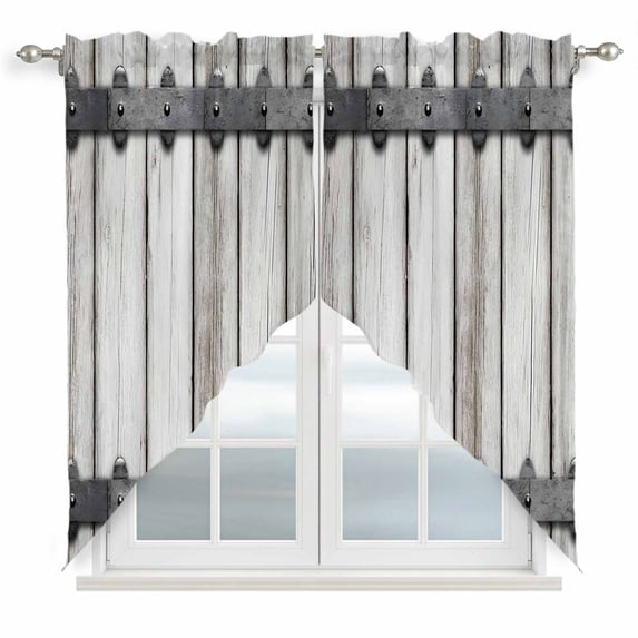 Farmhouse Rustic Swag Valances for Windows, Kitchen Window Curtains Over Sink, Vintage Country Wooden Grain Window Treatment Curtains for Living Room/Bedroom Curtains 2 Panel Sets 36"x45"