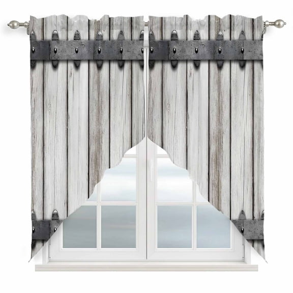 Farmhouse Rustic Swag Valances for Windows, Kitchen Window Curtains Over Sink, Vintage Country Wooden Grain Window Treatment Curtains for Living Room/Bedroom Curtains 2 Panel Sets 36"x45"