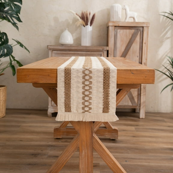 Farmhouse Rustic Table Runner for Dinning Table Decor with Tassel