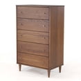 thumbnail image 1 of Farmhouse Rustic Walnut Mid Century 5 Drawer Chest, 1 of 5