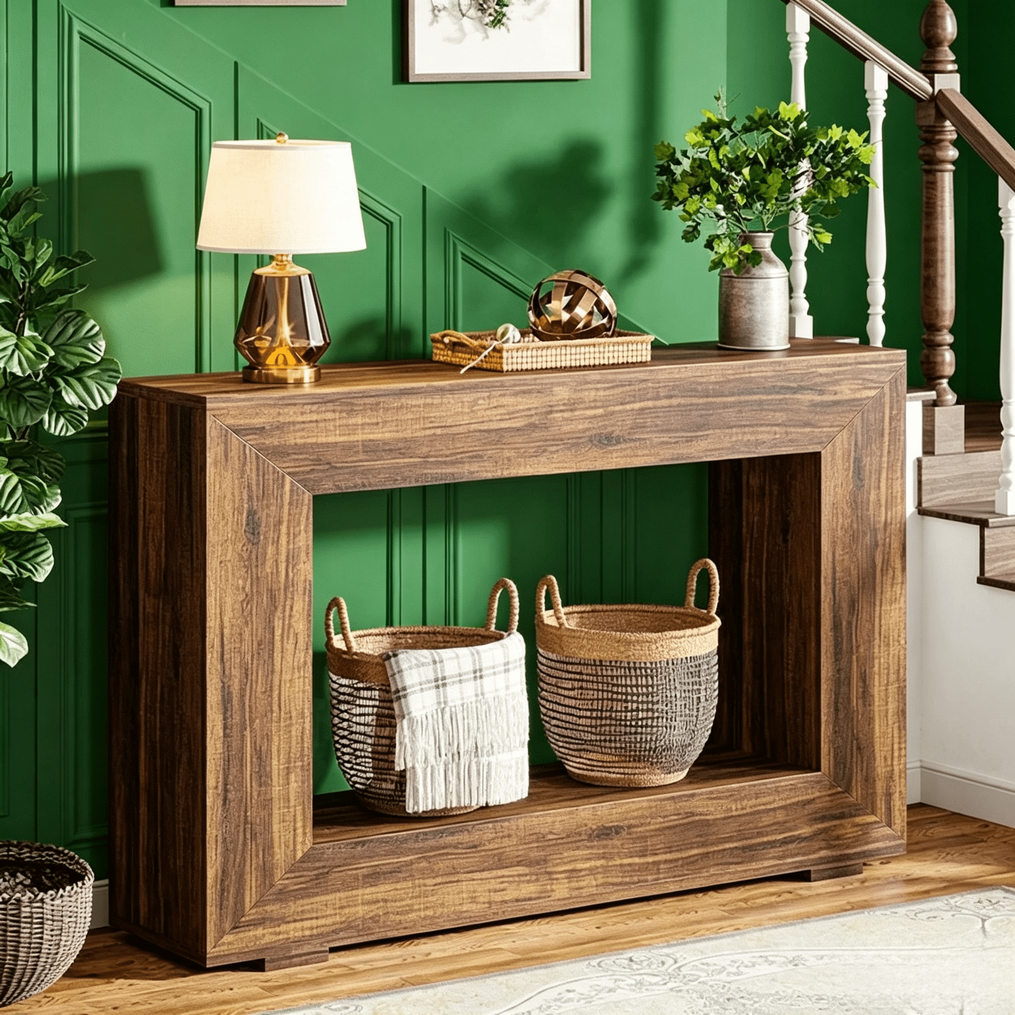 Farmhouse Rustic Wood Grain Console Table - 47.2" with Storage, Versatile Entryway/Sofa Table, Durable Particleboard for Living Room, Foyer