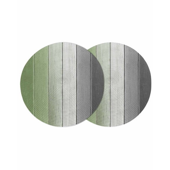 Farmhouse Rustic Wood Round Table Placemats set of 2, Sage Green Grey Washable Woven Place Mats for Dining Tables Kitchen Party Decor,Heat Proof, 15in,