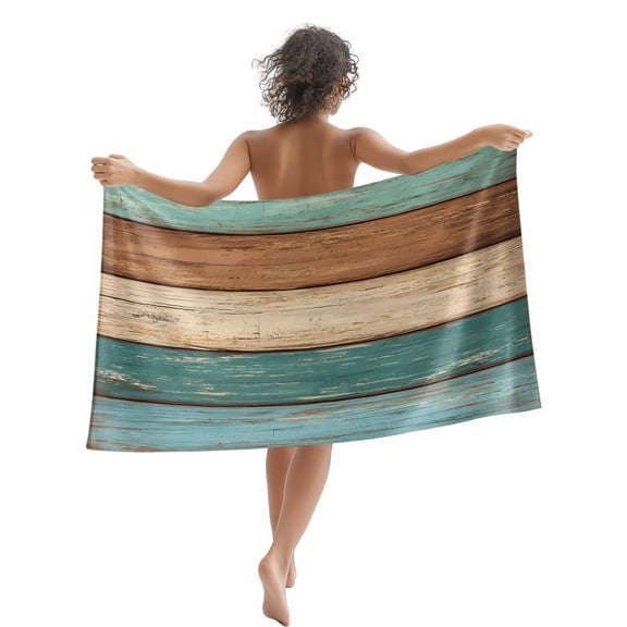 Farmhouse Rustic Wood Texture Beach Towels Blanket Soft&Absorbent Quick Dry Microfiber Teal Brown Pool Towels for Swimming ,Yoga, Sports, Gym, Camping,Large 30X60in,