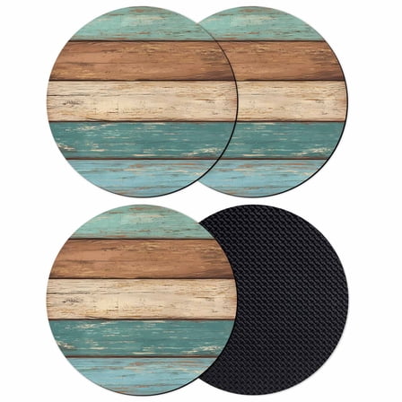 Farmhouse Rustic Wood Texture Coasters for Drinks,Absorbent Non Slip Rubber Drink Coasters Set of 4 for Cup,Table,Bar,Home Decor, Teal Brown