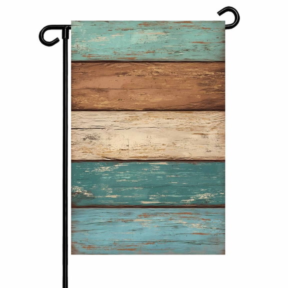 Farmhouse Rustic Wood Texture Garden Flags for Outside Teal Brown Double Sided Yard Flags Outdoor House Decoration, Small 12X18 Inch,