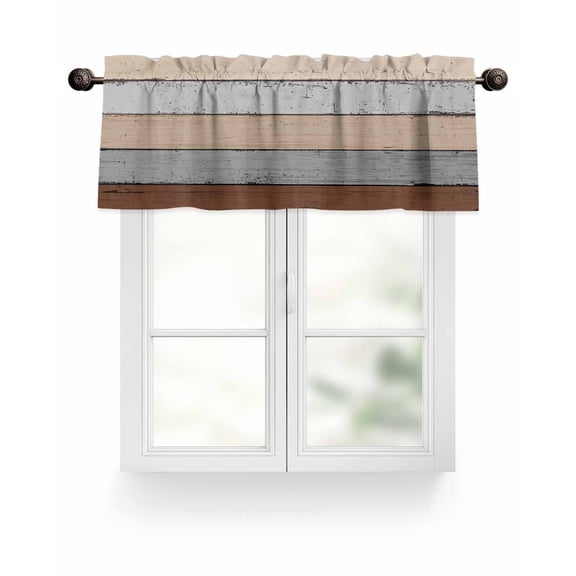 Farmhouse Rustic Wood Texture Kitchen Valances for Windows Brown Grey Valance Curtains for Kitchen /Living Room/Bedroom/ Bathroom Decor, 54"x18 " ,Rod Pocket 1 Panel,