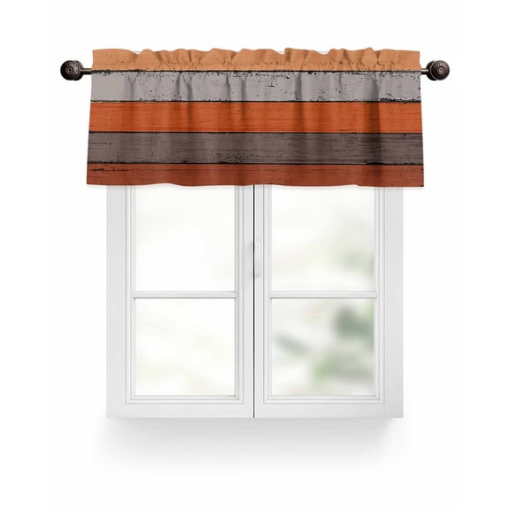 Farmhouse Rustic Wood Texture Kitchen Valances for Windows Burnt Orange Grey Valance Curtains  for Kitchen /Living Room/Bedroom/ Bathroom Decor, 54"x18 " ,Rod Pocket 1 Panel,